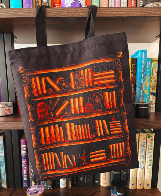 Horror Bookshelf Lined Tote Bag