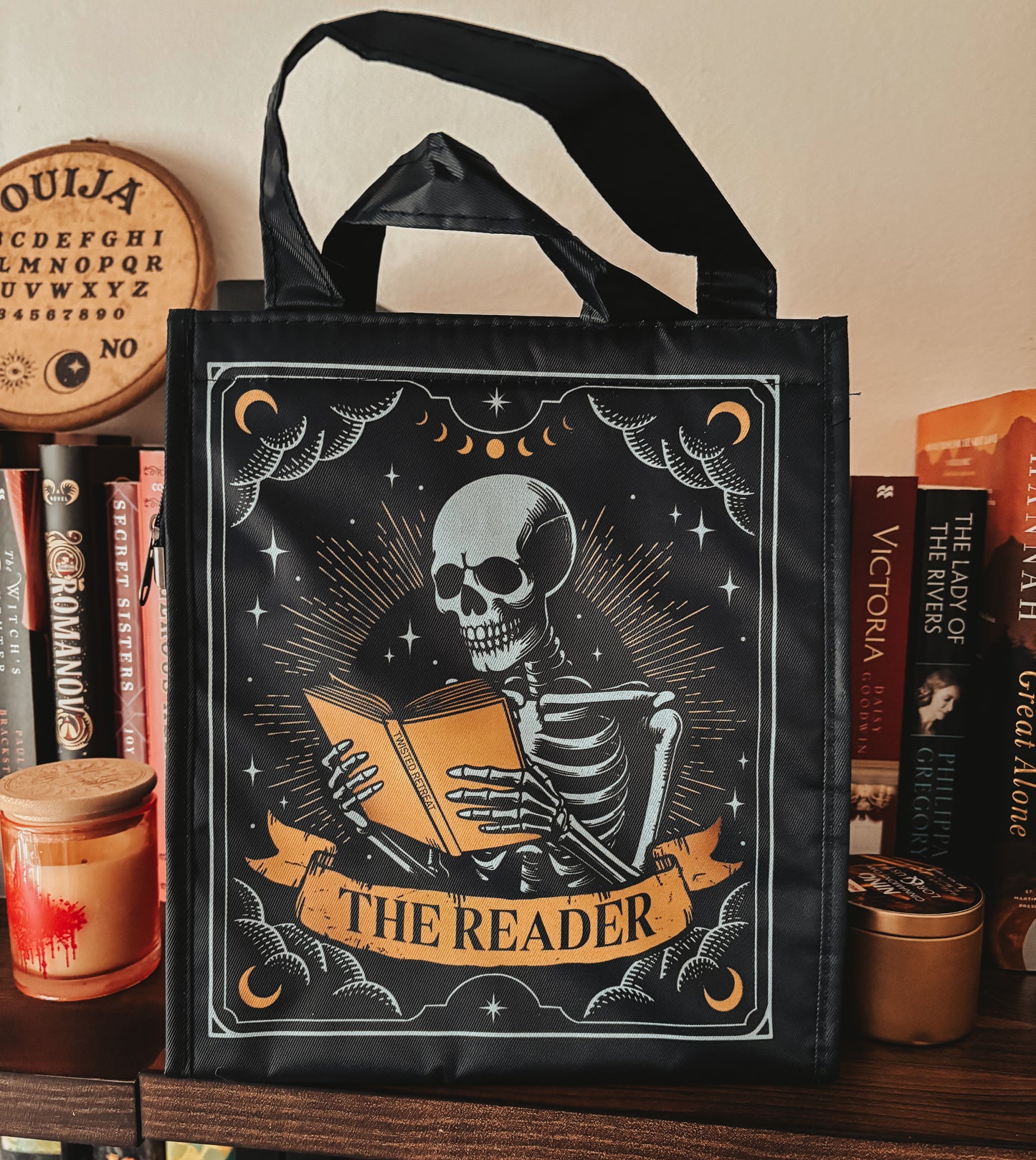 The Reader - Skeleton Tarot Card Lunch Bag