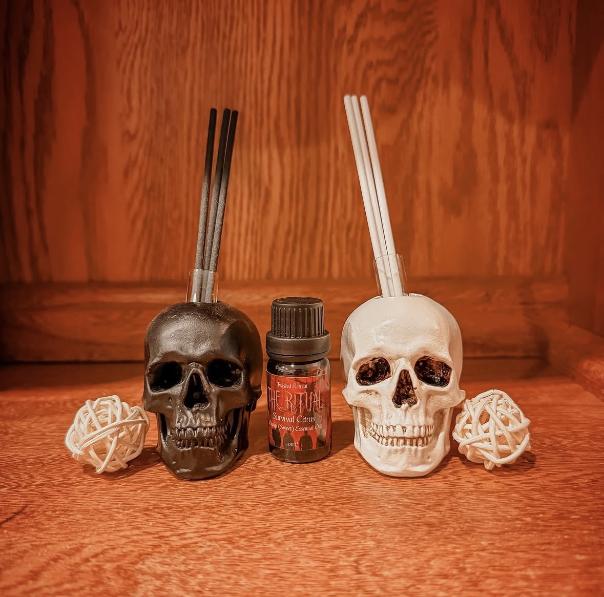 Set of Skull Reed Diffusers with The Ritual Essential Oils