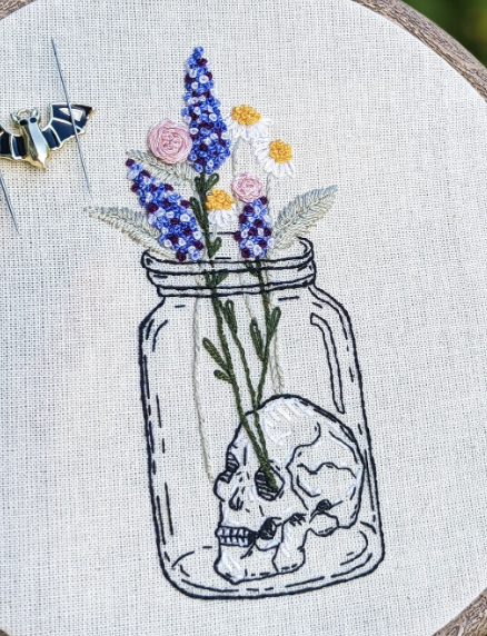 Skull Jar Embroidery Kit - Includes Hoop